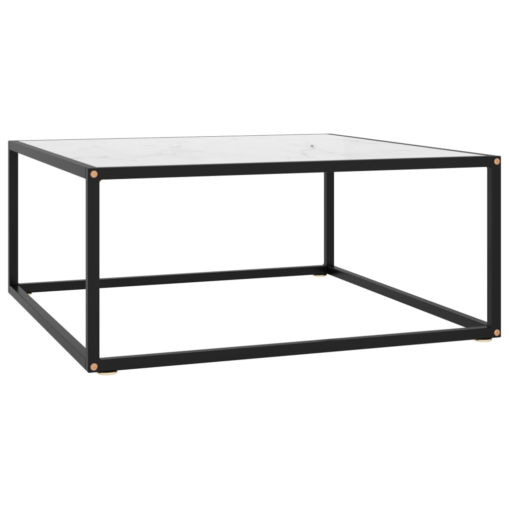 Fekete dohányzóasztal fehér márvány mintás üveggel 80x80x35 cm
