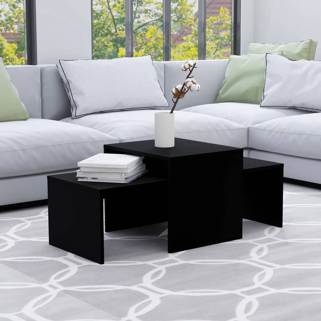 Fekete forgácslap dohányzóasztal szett 100 x 48 x 40 cm