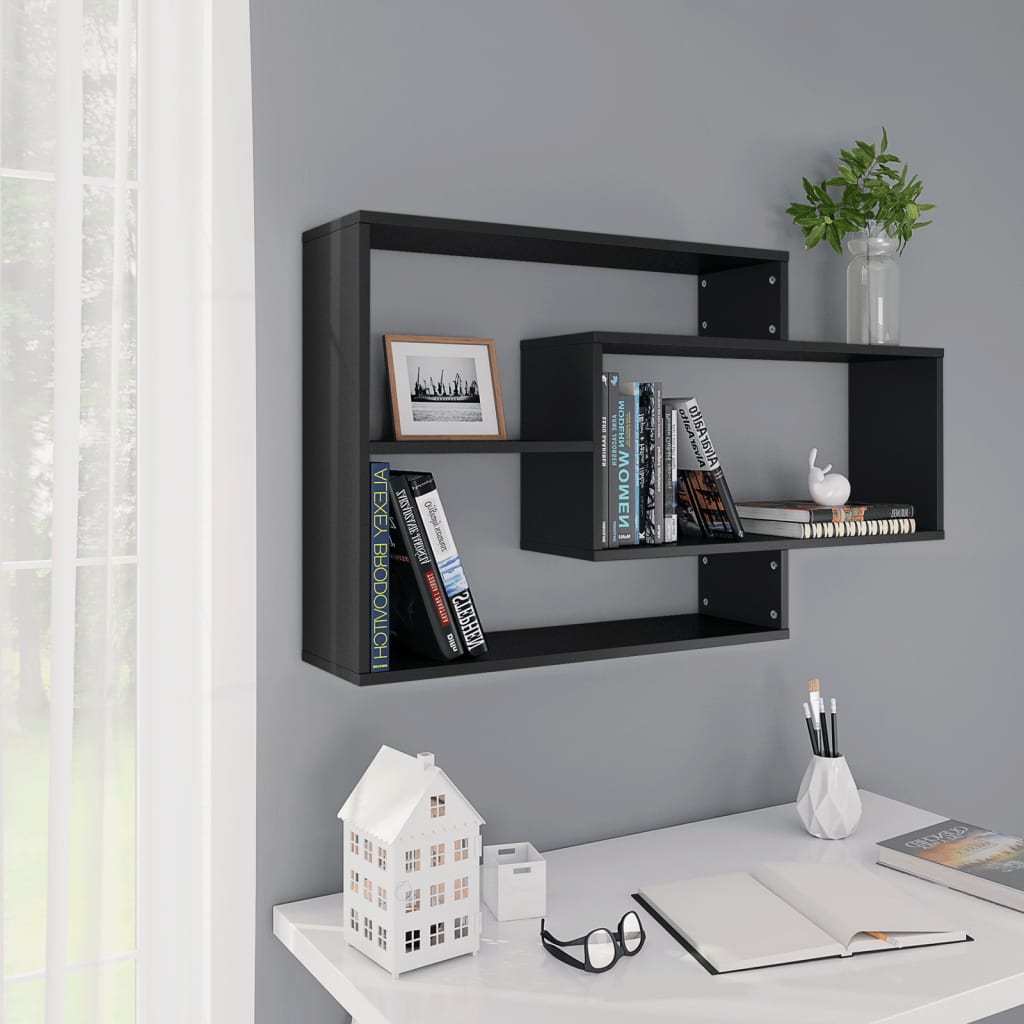 Fekete forgácslap fali polcok 104 x 20 x 58,5 cm