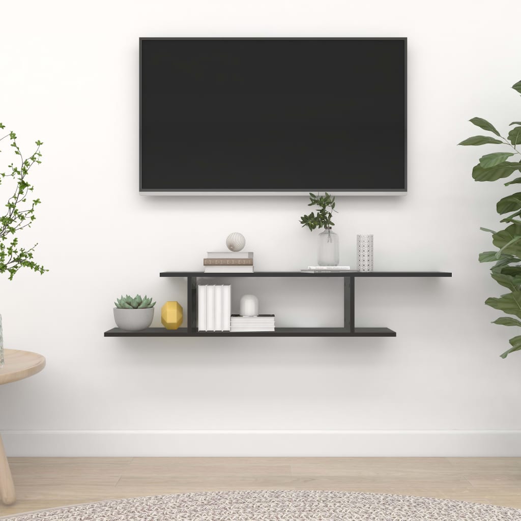 Fekete forgácslap fali tv-polc 125 x 18 x 23 cm