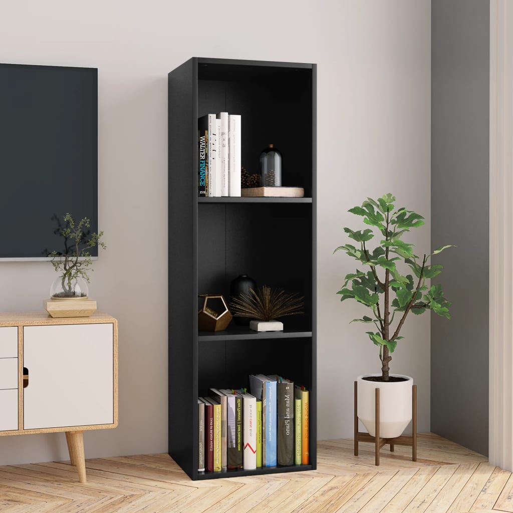 Fekete forgácslap könyv-/tv-szekrény 36 x 30 x 114 cm