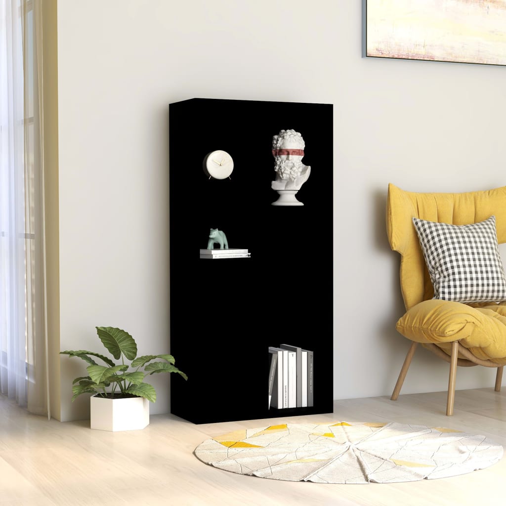Fekete forgácslap könyvszekrény 50 x 25 x 106 cm