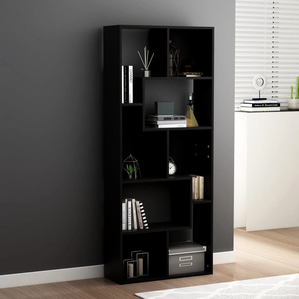 Fekete forgácslap könyvszekrény 67 x 24 x 161 cm