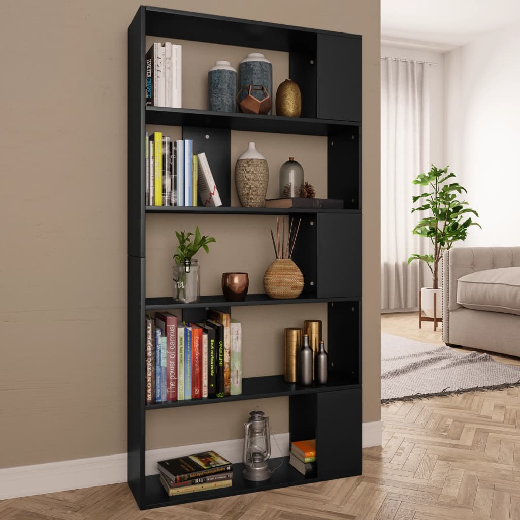 Fekete forgácslap könyvszekrény/térelválasztó 80x24x159 cm