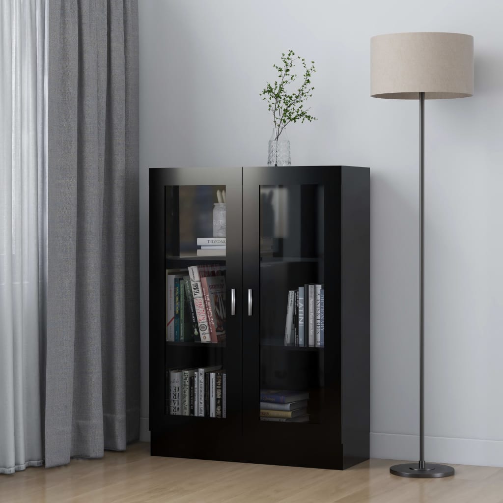 Fekete forgácslap vitrinszekrény 82,5 x 30,5 x 115 cm