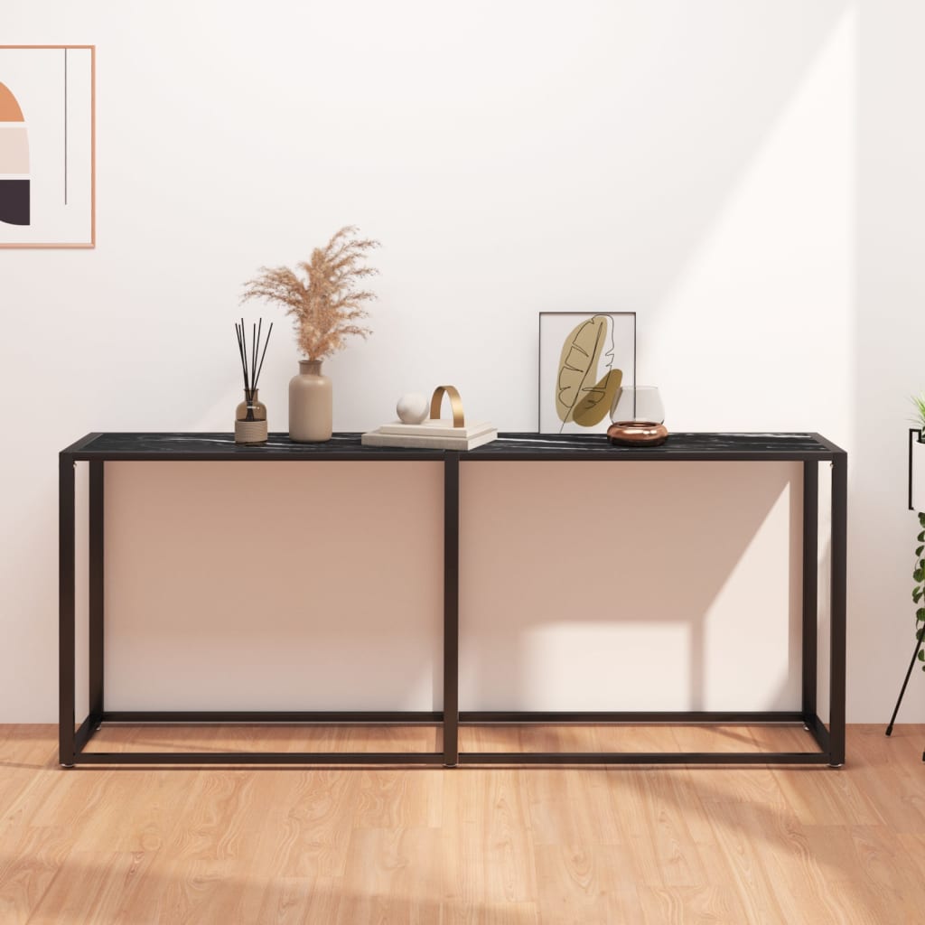 Fekete márványszínű edzett üveg tálalóasztal 180 x 35 x 75,5 cm