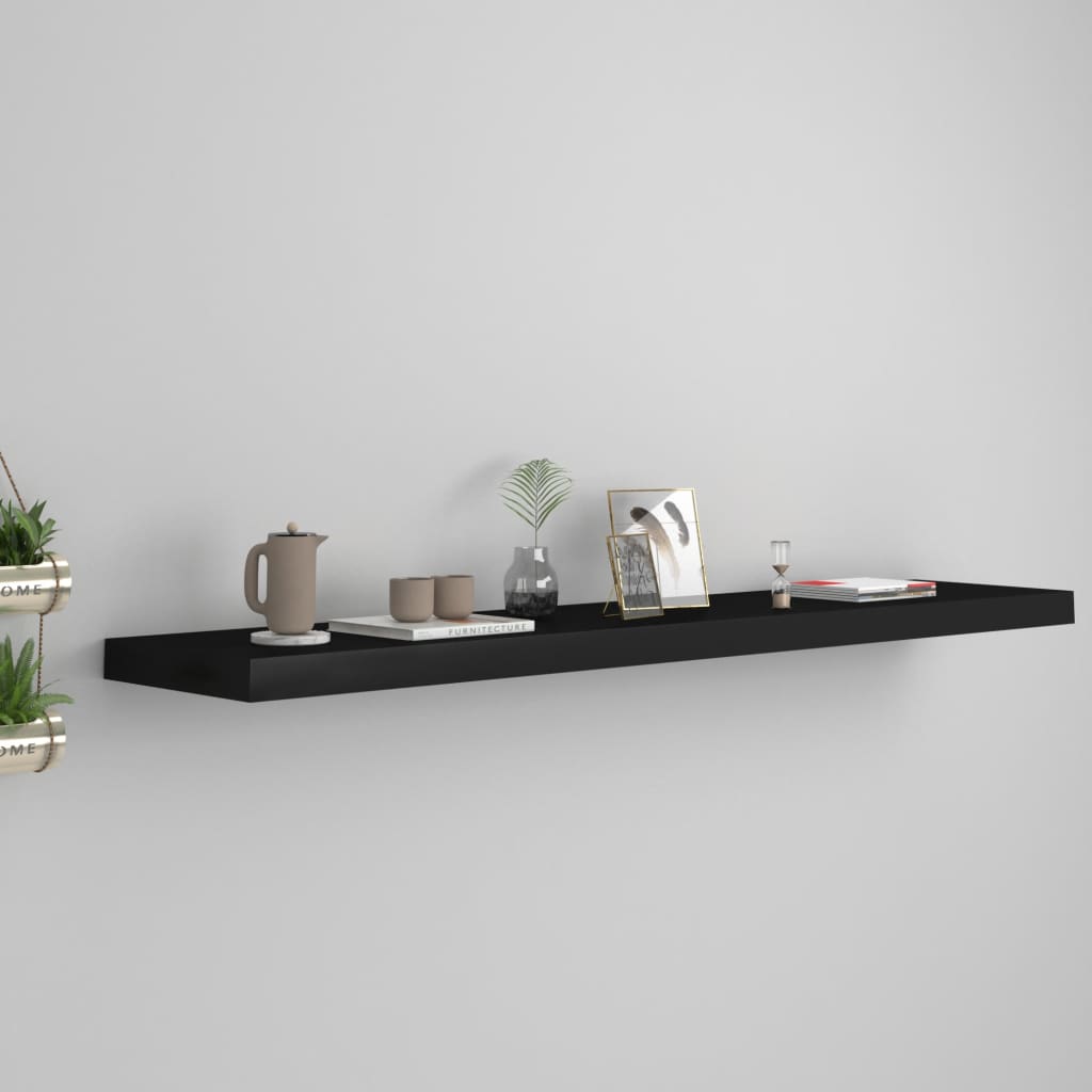 Fekete mdf lebegő fali polc 120 x 23,5 x 3,8 cm