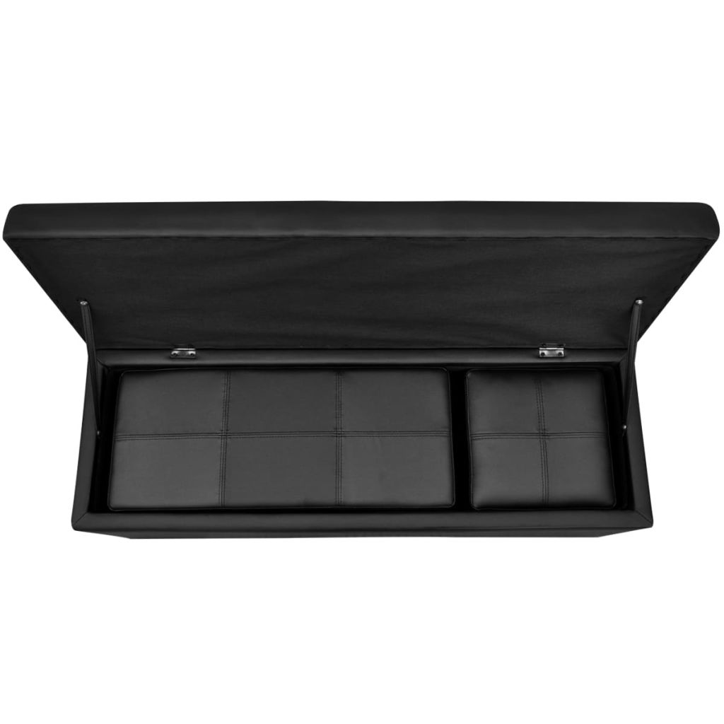 Fekete műbőr tároló láda / pad szett lábtartó 3 db