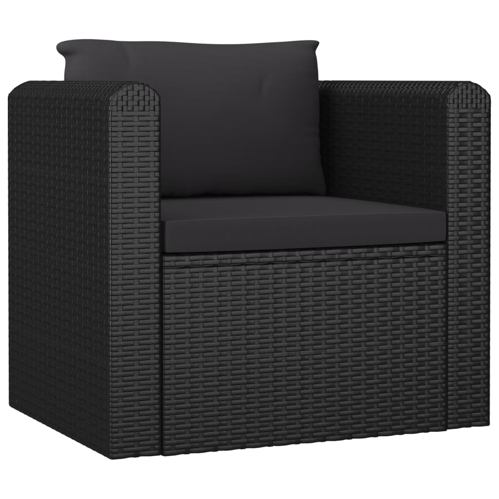 Fekete polyrattan egyszemélyes kanapé párnákkal
