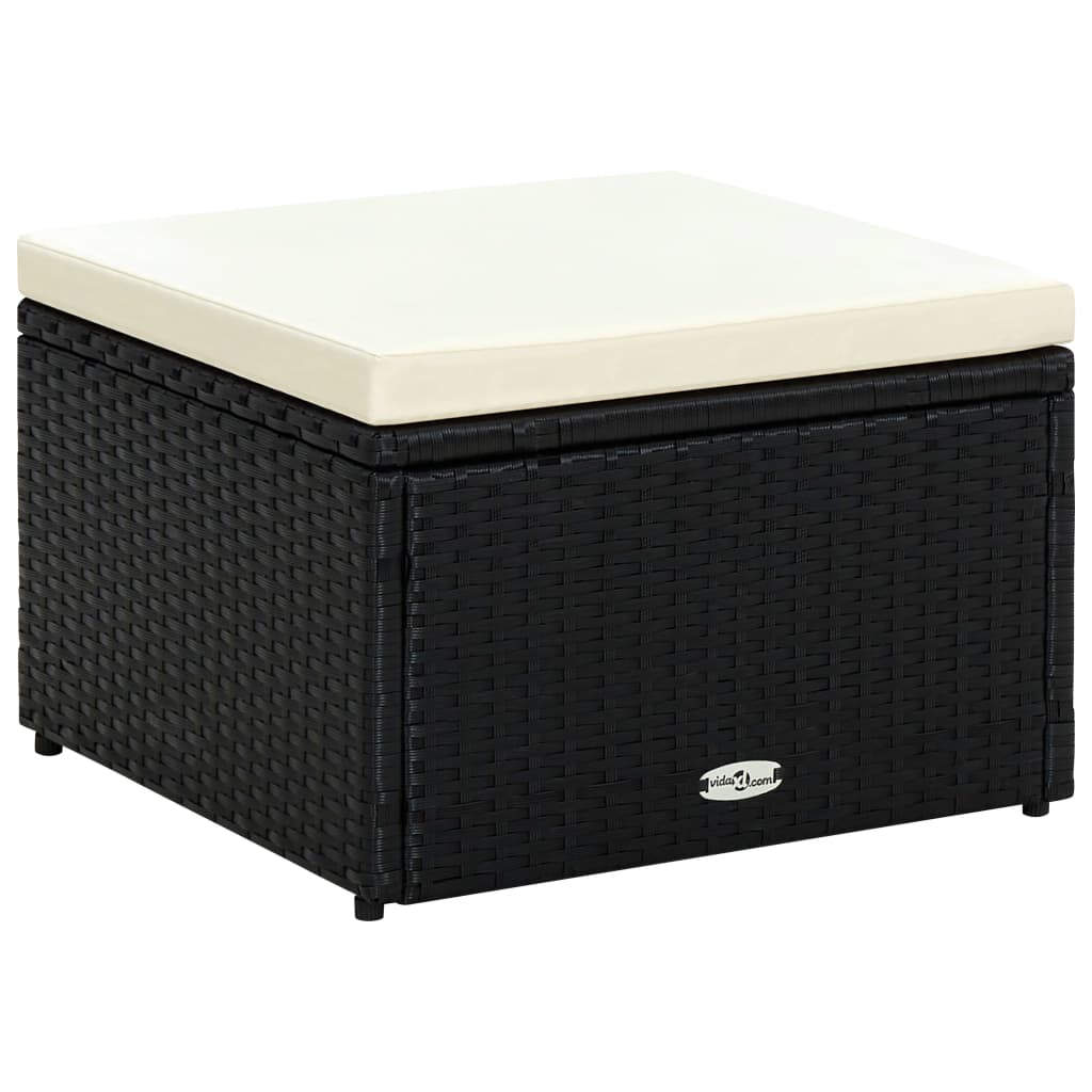 Fekete polyrattan ottomán zsámoly 53x53x30