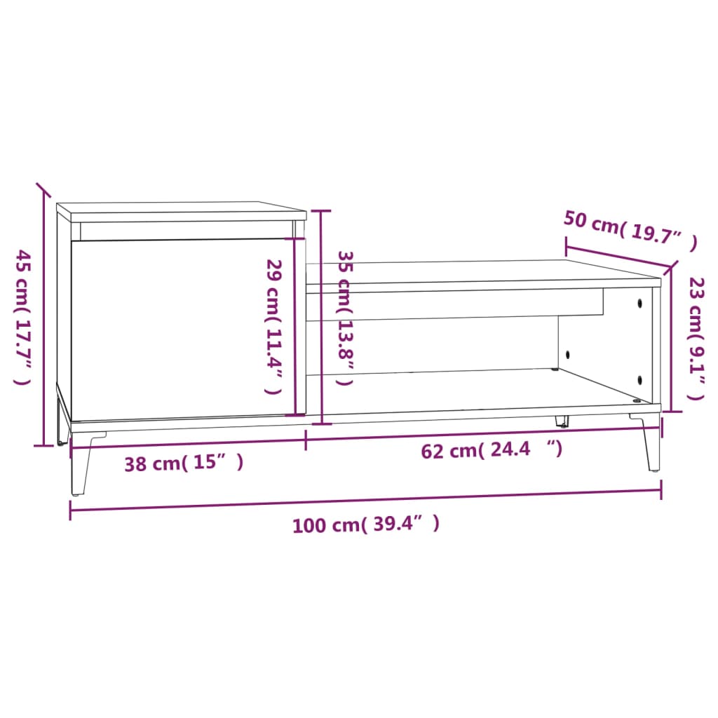 Fekete szerelt fa dohányzóasztal 100 x 50 x 45 cm Fekete szerelt fa dohányzóasztal 100 x 50 x 45 cm