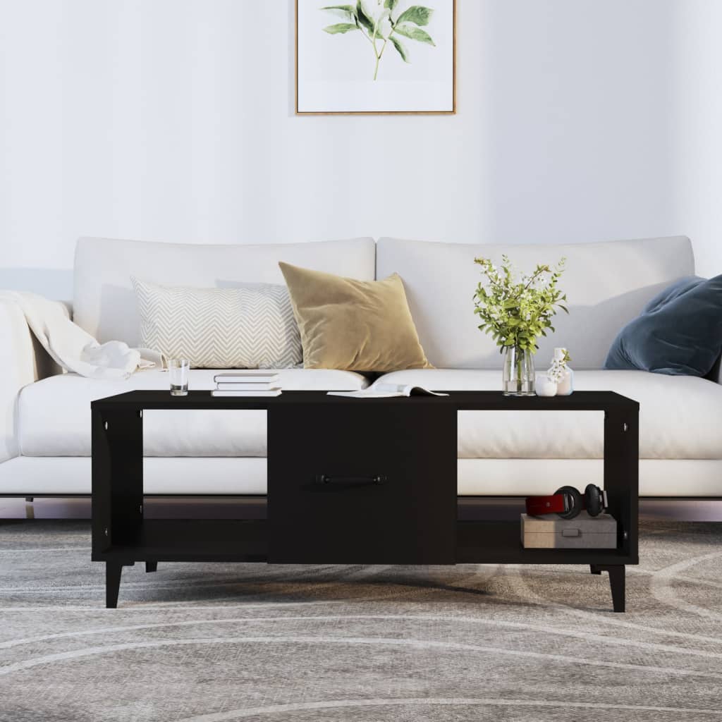 Fekete szerelt fa dohányzóasztal 102 x 50 x 40 cm