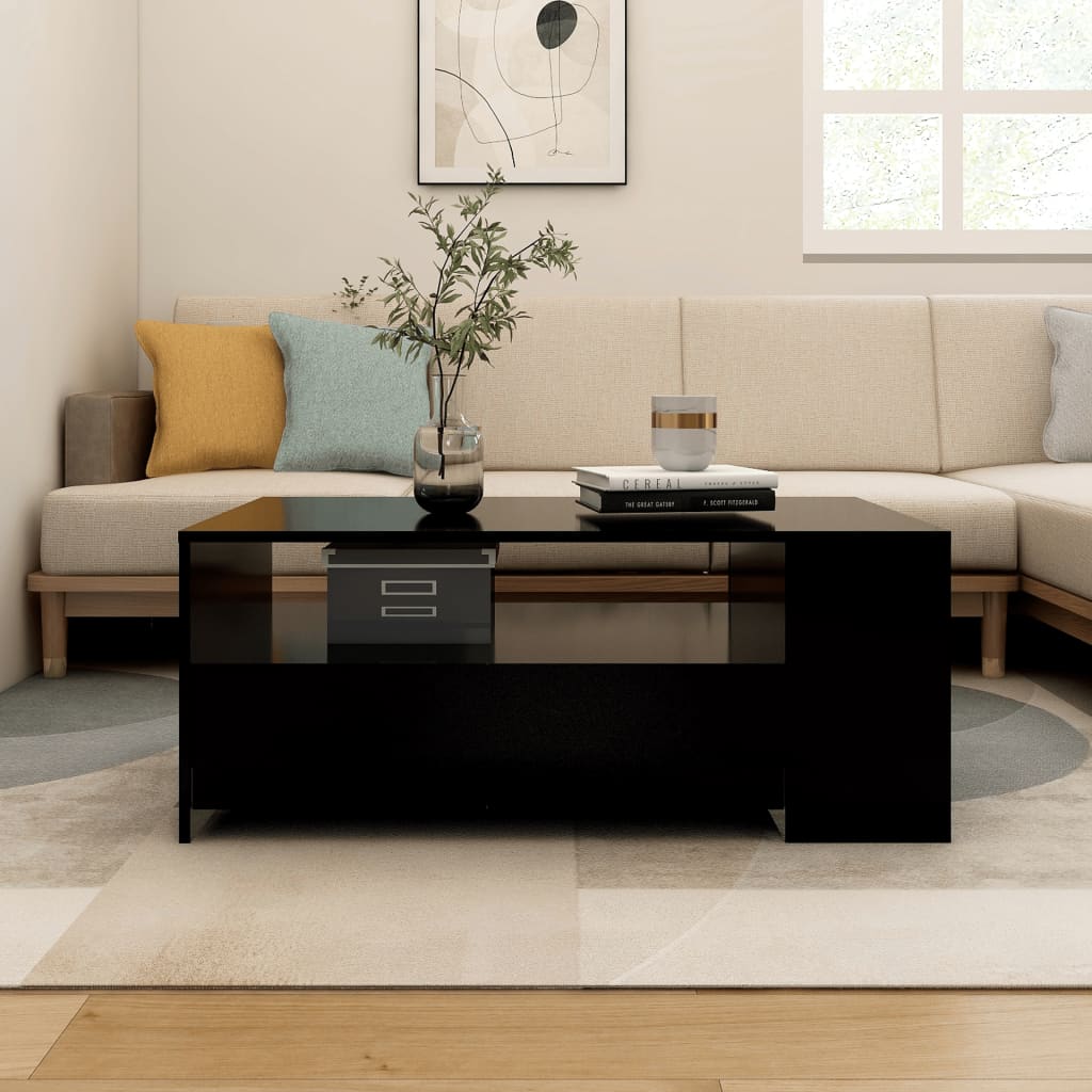 Fekete szerelt fa dohányzóasztal 102 x 55 x 42 cm