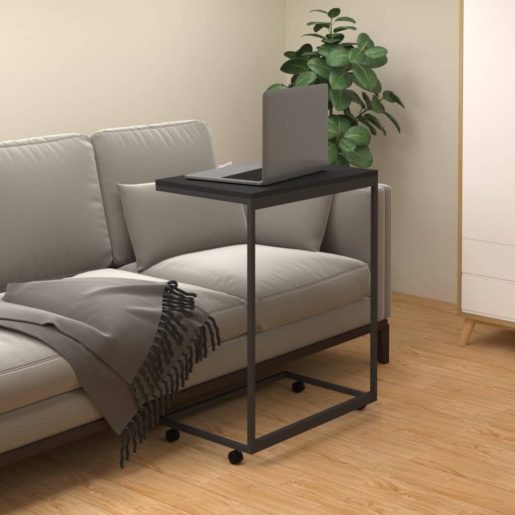 Fekete szerelt fa kisasztal kerekekkel 55x35x70 cm