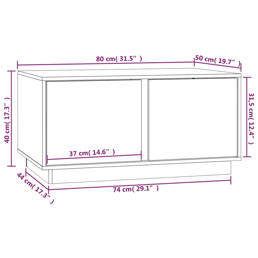 Fekete tömör fenyőfa dohányzóasztal 80 x 50 x 40 cm Fekete tömör fenyőfa dohányzóasztal 80 x 50 x 40 cm