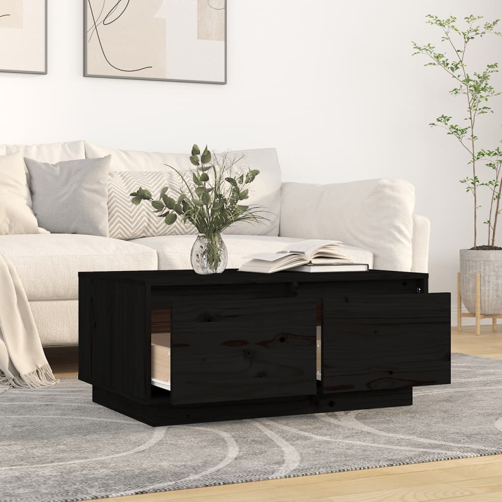 Fekete tömör fenyőfa dohányzóasztal 80x50x35 cm