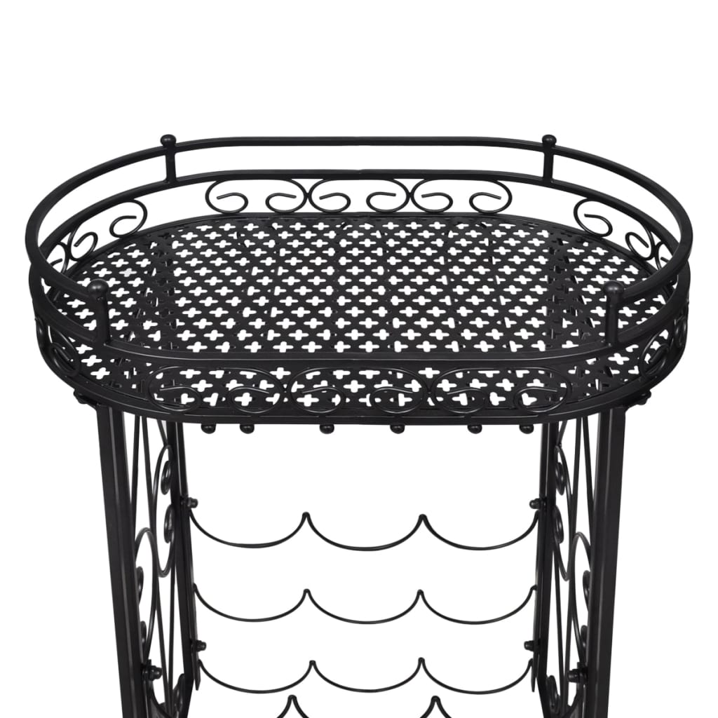 Fém bortartó állvány 9 palackhoz pohártartóval