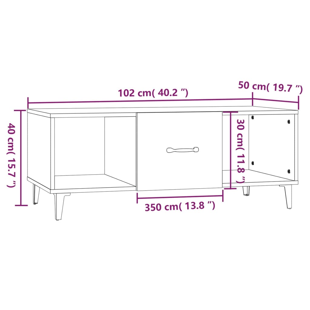 Füstös tölgy színű szerelt fa dohányzóasztal 102 x 50 x 40 cm Füstös tölgy színű szerelt fa dohányzóasztal 102 x 50 x 40 cm