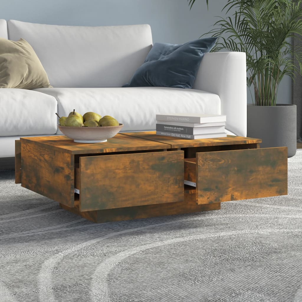 Füstös tölgy színű szerelt fa dohányzóasztal 90 x 60 x 31 cm