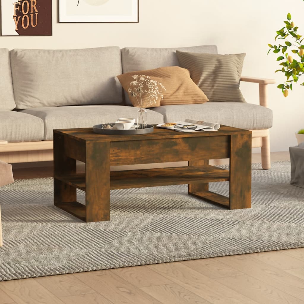 Füstös tölgyszínű szerelt fa dohányzóasztal 102 x 55 x 45 cm