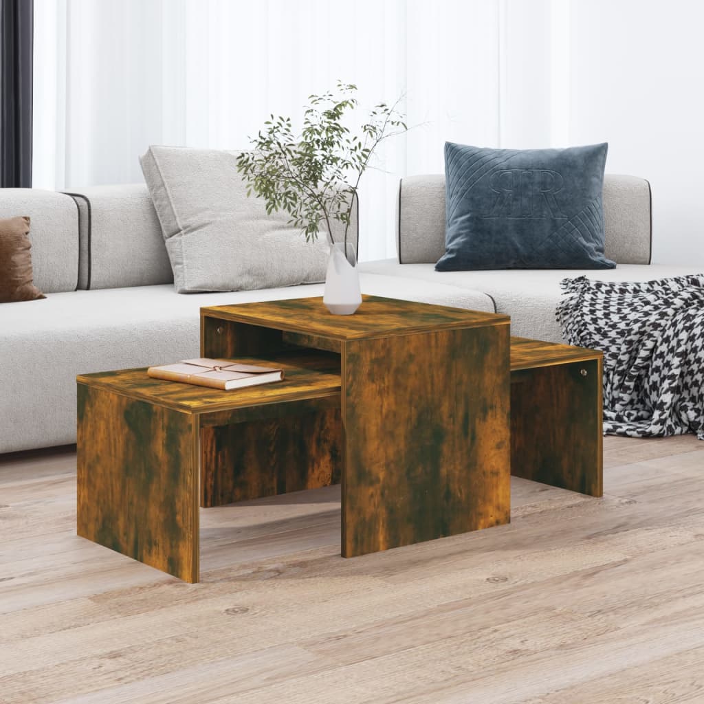 Füstös tölgyszínű szerelt fa dohányzóasztalszett 100x48x40 cm