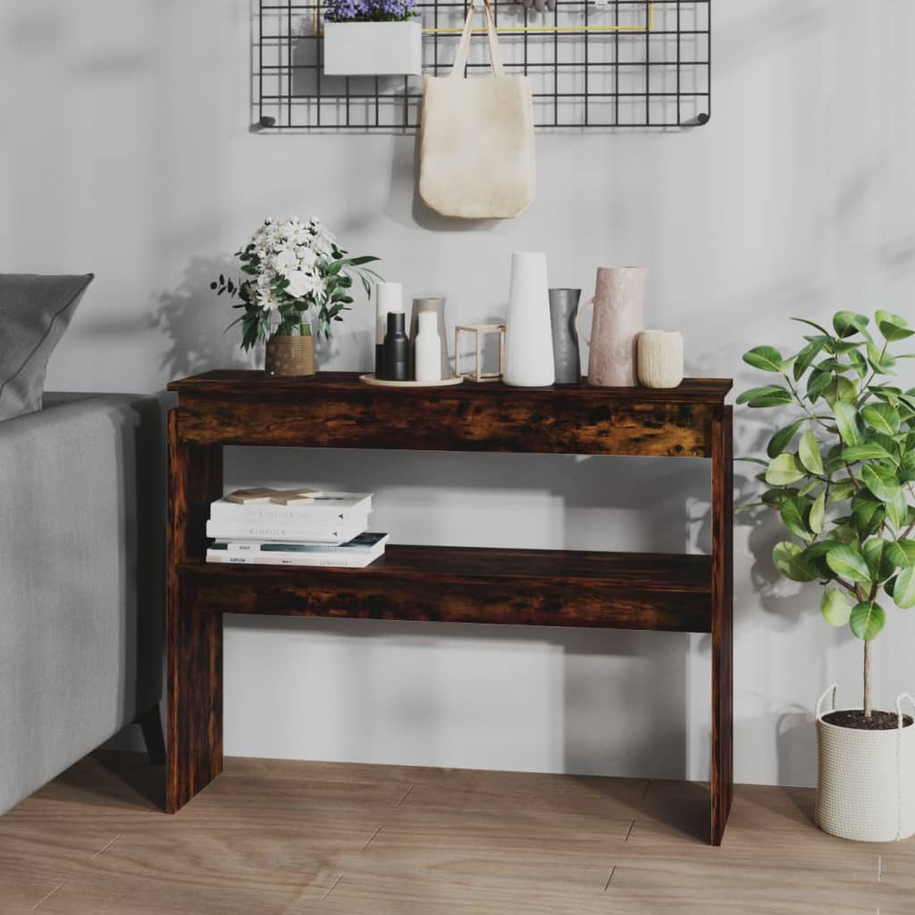 Füstös tölgyszínű szerelt fa tálalóasztal 102 x 30 x 80 cm