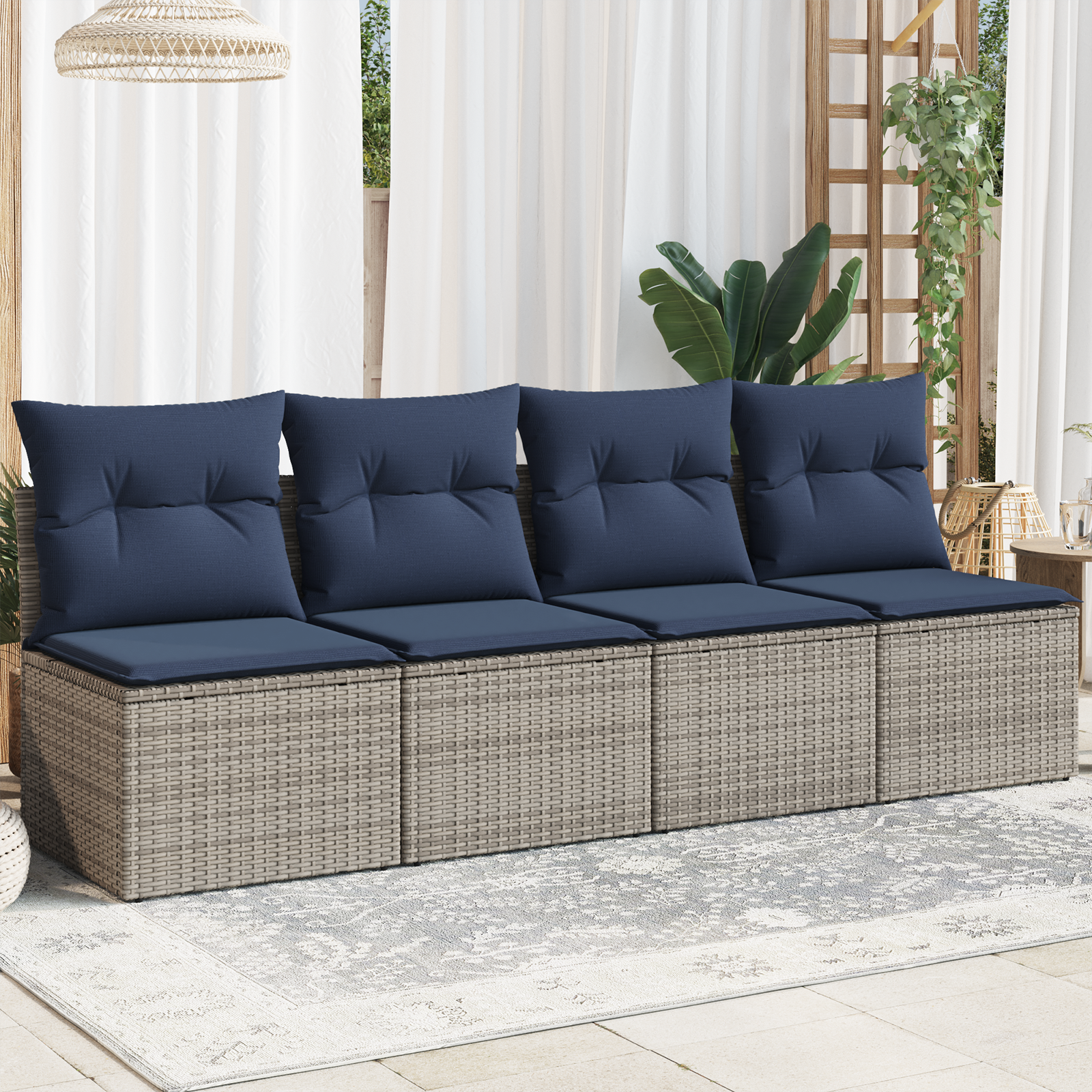 | kerti kanapé | párnával szürke 227 x 62 x 69 cm polirattan