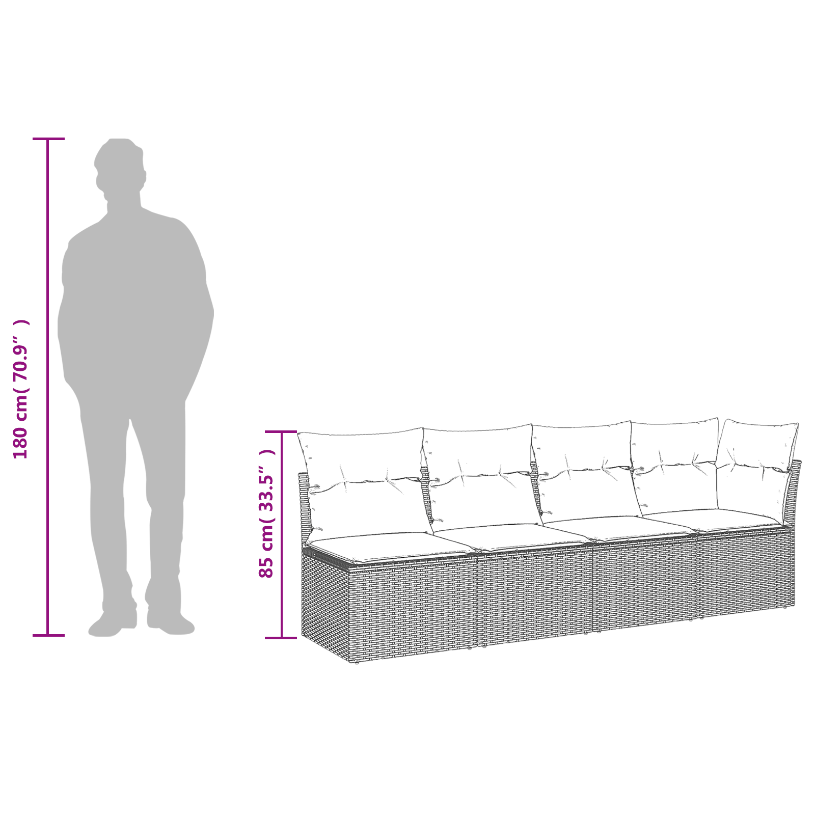 | kerti kanapé | párnával barna 227 x 62 x 69 cm polirattan