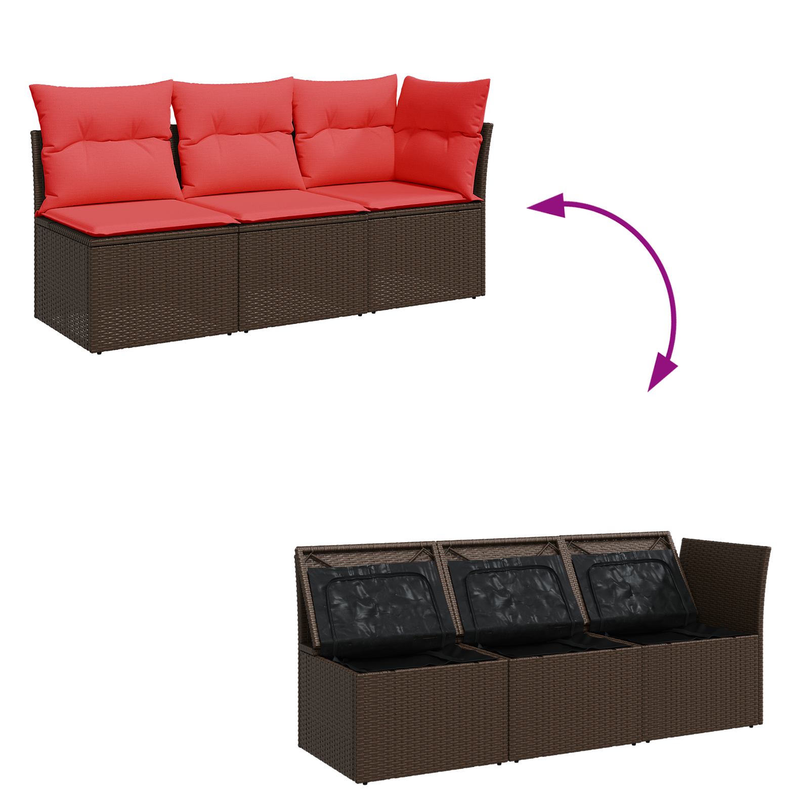 | kerti kanapé | párnával barna 172 x 62 x 69 cm poli rattan