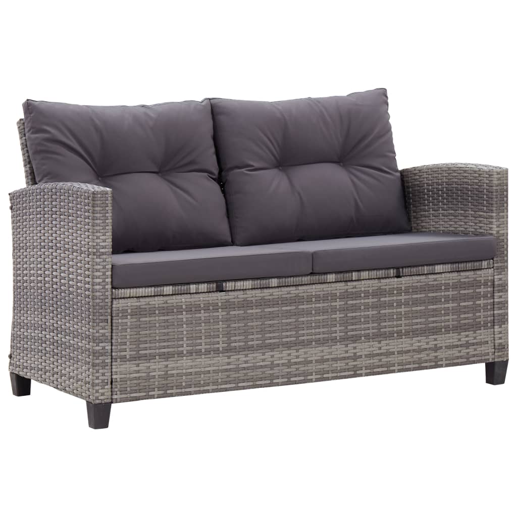 Kétszemélyes szürke polyrattan kerti kanapé párnákkal 124 cm