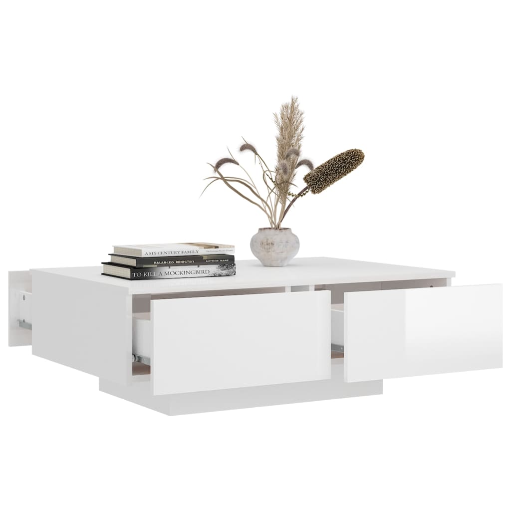 Magasfényű fehér forgácslap dohányzóasztal 90 x 60 x 31 cm Magasfényű fehér forgácslap dohányzóasztal 90 x 60 x 31 cm