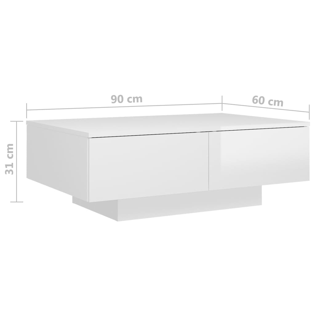 Magasfényű fehér forgácslap dohányzóasztal 90 x 60 x 31 cm Magasfényű fehér forgácslap dohányzóasztal 90 x 60 x 31 cm