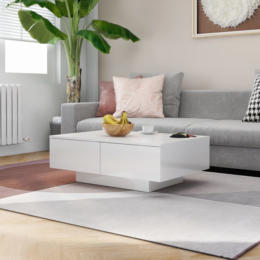 Magasfényű fehér forgácslap dohányzóasztal 90 x 60 x 31 cm Magasfényű fehér forgácslap dohányzóasztal 90 x 60 x 31 cm