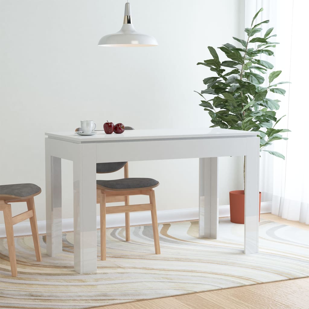 Magasfényű fehér forgácslap étkezőasztal 120 x 60 x 76 cm