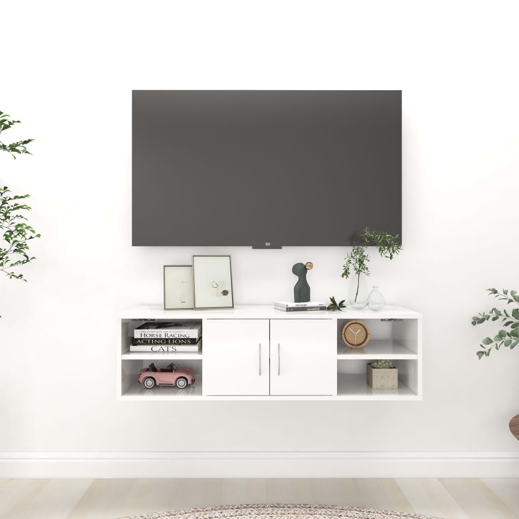 Magasfényű fehér forgácslap fali polc 102 x 30 x 29 cm