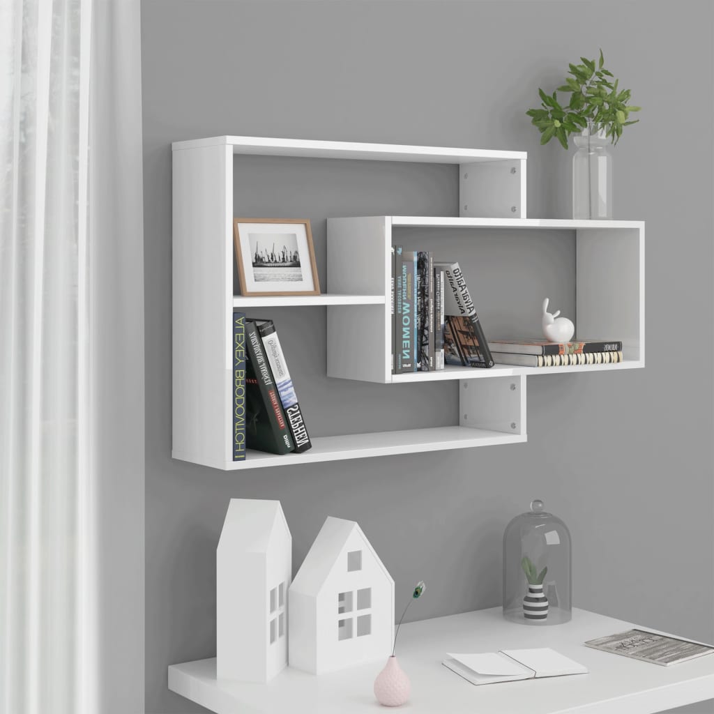 Magasfényű fehér forgácslap fali polcok 104 x 20 x 58,5 cm