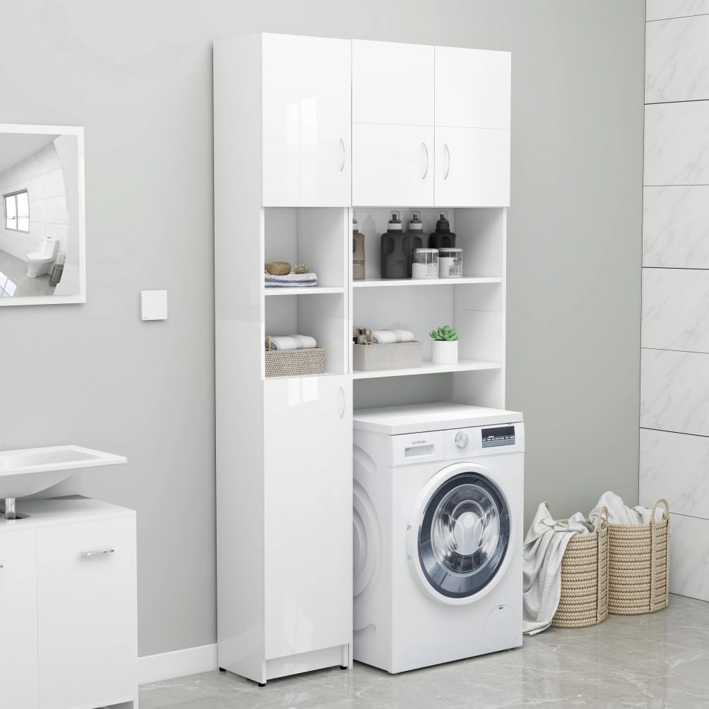 Magasfényű fehér forgácslap fürdőszobaszekrény 32x25,5x190 cm Magasfényű fehér forgácslap fürdőszobaszekrény 32x25,5x190 cm