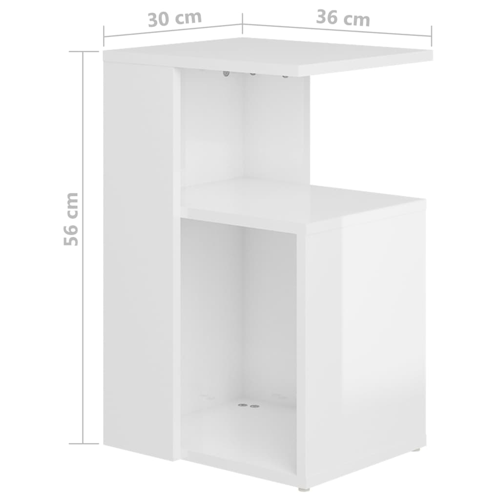 Magasfényű fehér forgácslap kisasztal 36 x 30 x 56 cm Magasfényű fehér forgácslap kisasztal 36 x 30 x 56 cm