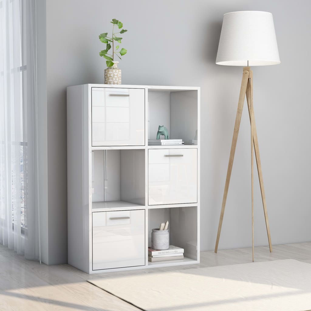 Magasfényű fehér forgácslap tárolószekrény 60 x 29,5 x 90 cm