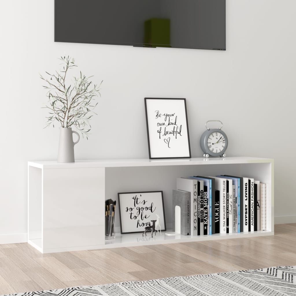 Magasfényű fehér forgácslap tv-szekrény 100 x 24 x 32 cm Magasfényű fehér forgácslap tv-szekrény 100 x 24 x 32 cm