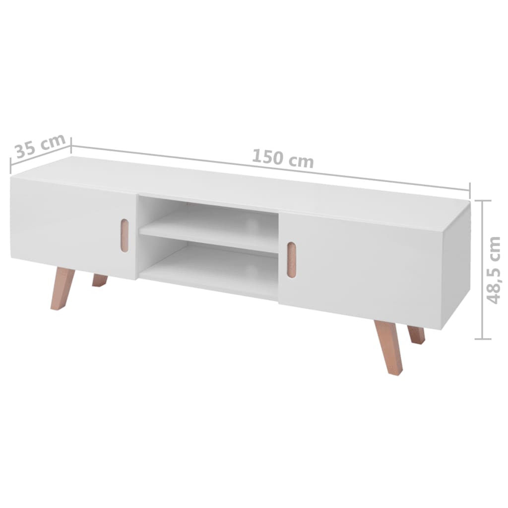 Magasfényű fehér mdf tv-állvány 150 x 35 x 48,5 cm