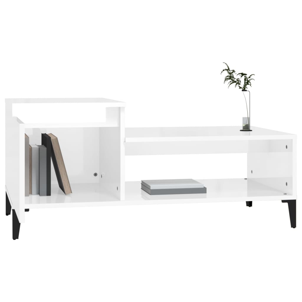 Magasfényű fehér szerelt fa dohányzóasztal 100 x 50 x 45 cm Magasfényű fehér szerelt fa dohányzóasztal 100 x 50 x 45 cm