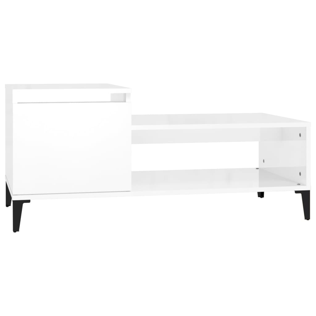 Magasfényű fehér szerelt fa dohányzóasztal 100 x 50 x 45 cm Magasfényű fehér szerelt fa dohányzóasztal 100 x 50 x 45 cm
