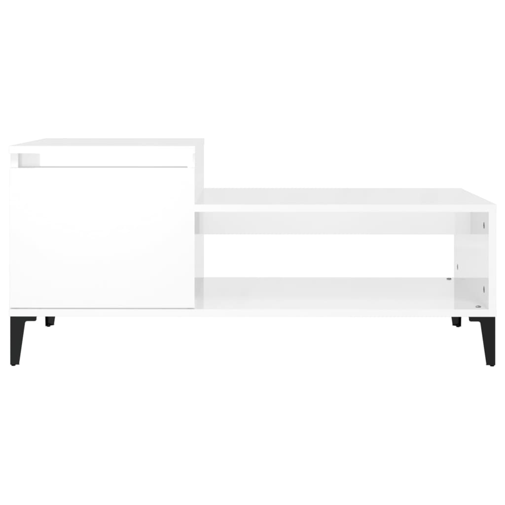 Magasfényű fehér szerelt fa dohányzóasztal 100 x 50 x 45 cm Magasfényű fehér szerelt fa dohányzóasztal 100 x 50 x 45 cm