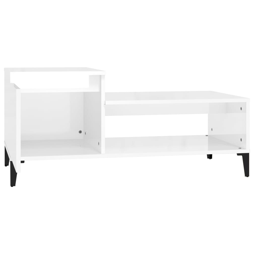 Magasfényű fehér szerelt fa dohányzóasztal 100 x 50 x 45 cm Magasfényű fehér szerelt fa dohányzóasztal 100 x 50 x 45 cm