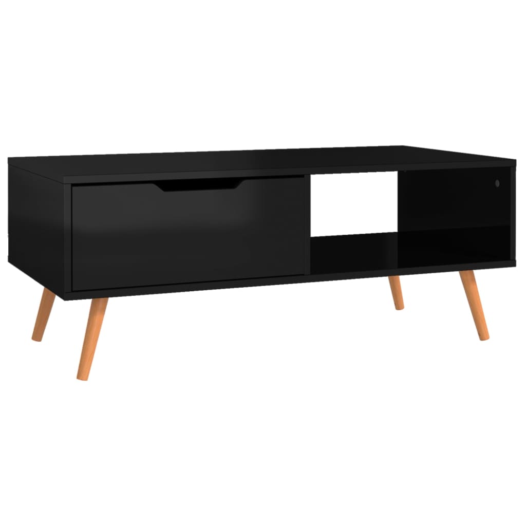 Magasfényű fekete forgácslap dohányzóasztal 100 x 49,5 x 43 cm Magasfényű fekete forgácslap dohányzóasztal 100 x 49,5 x 43 cm