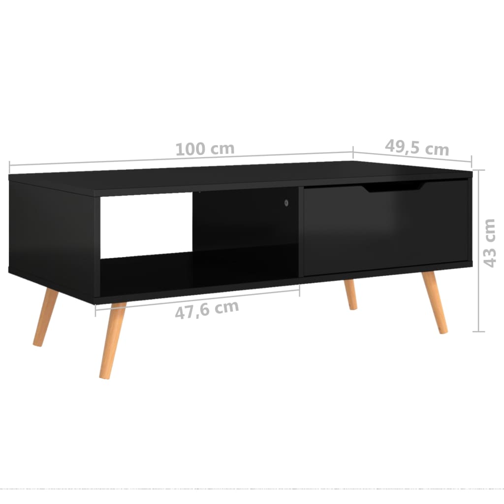 Magasfényű fekete forgácslap dohányzóasztal 100 x 49,5 x 43 cm Magasfényű fekete forgácslap dohányzóasztal 100 x 49,5 x 43 cm