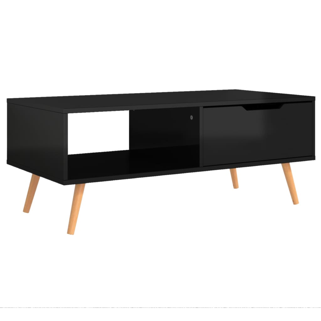 Magasfényű fekete forgácslap dohányzóasztal 100 x 49,5 x 43 cm Magasfényű fekete forgácslap dohányzóasztal 100 x 49,5 x 43 cm