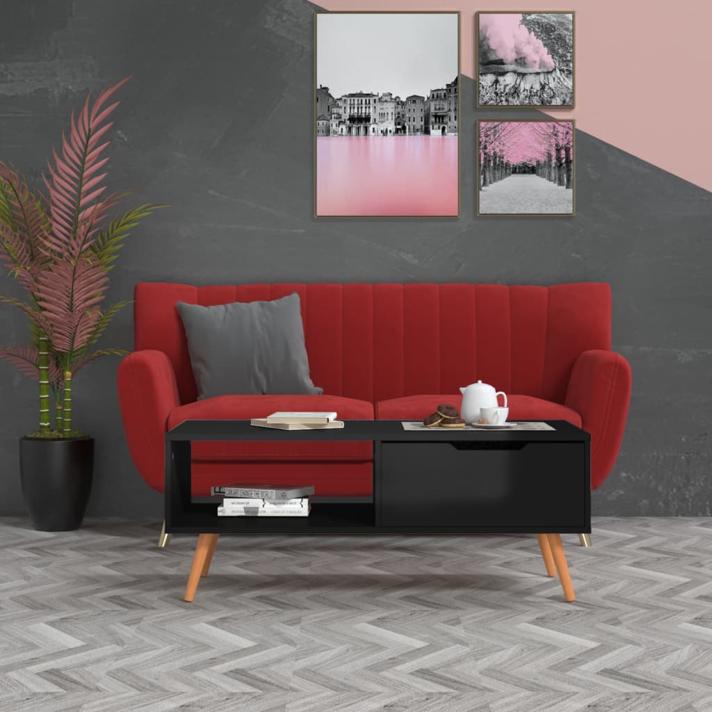 Magasfényű fekete forgácslap dohányzóasztal 100 x 49,5 x 43 cm