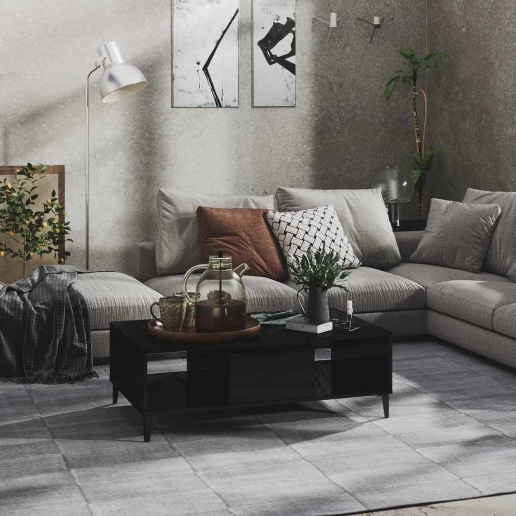 Magasfényű fekete forgácslap dohányzóasztal 103,5 x 60 x 35 cm